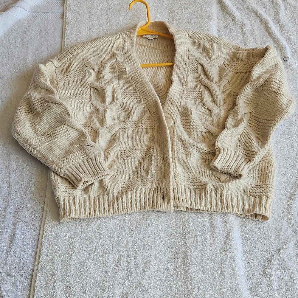 Wonderly Ivory Cable Knit Cardigan Sweater V-Neck Long Sleeve Women‎ PL